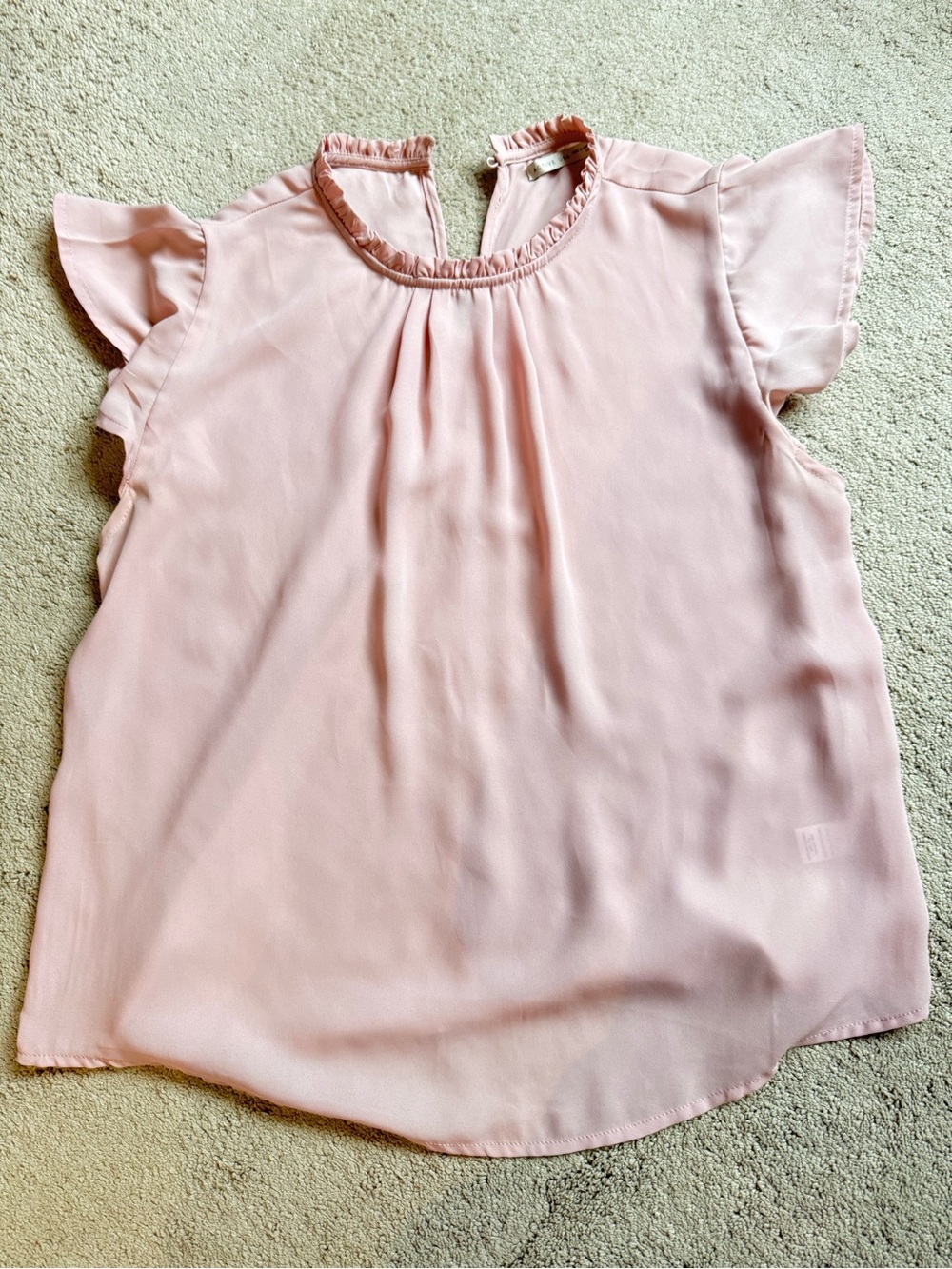 Active USA Light Pink Ruffle Neck Flutter Sleeve Top